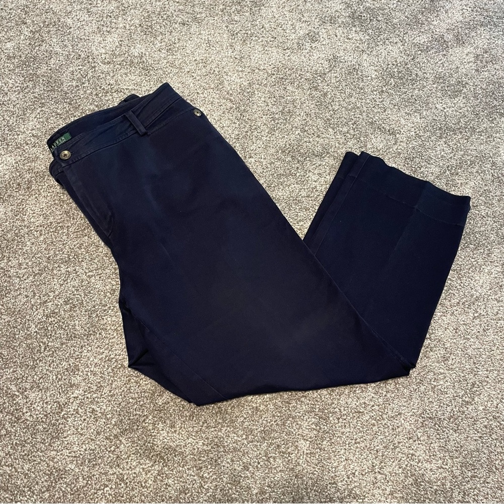 Lauren Ralph Lauren Blue Cotton Career Chino Pants Women Plus Size 16W